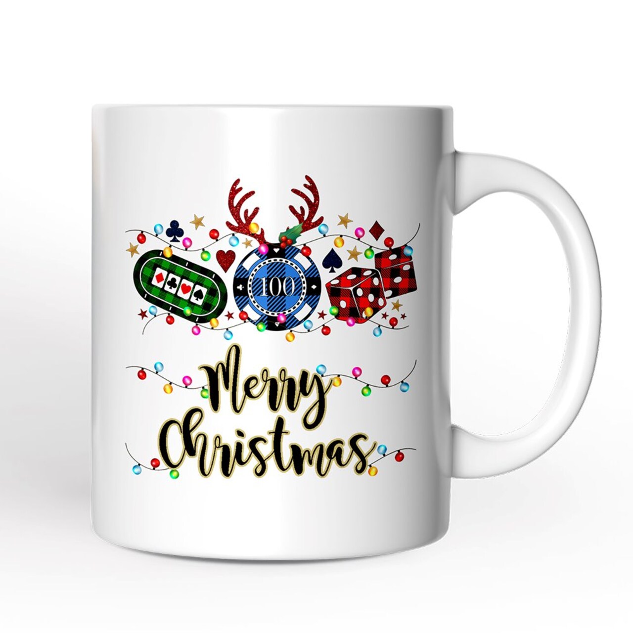 Casino Buffalo Plaid Christmas Mug, Poker and Dice, Player and Staff Gift